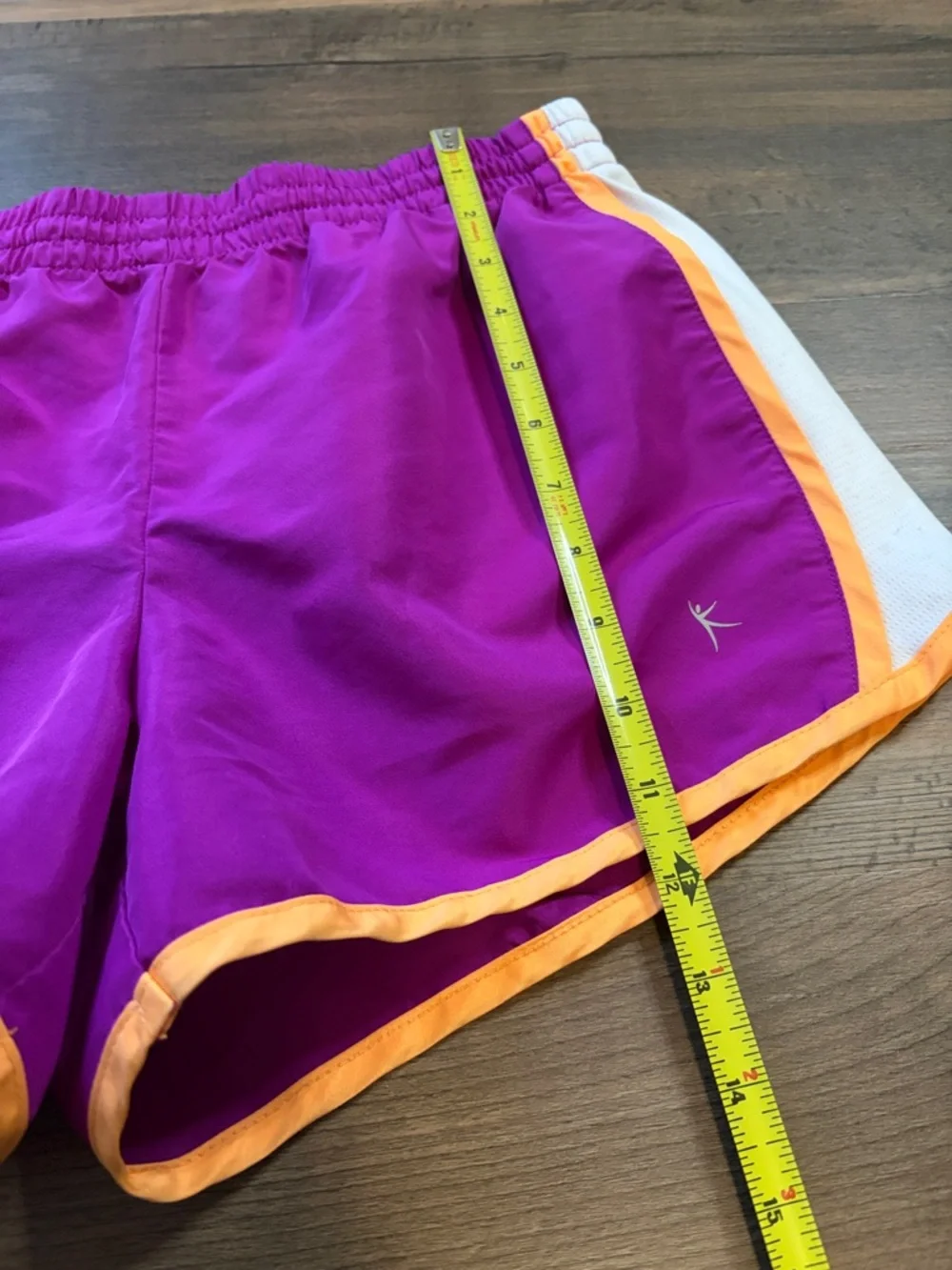 Danskin Now Magenta Athletic Shorts with Yellow Trim and White Panels Womens M